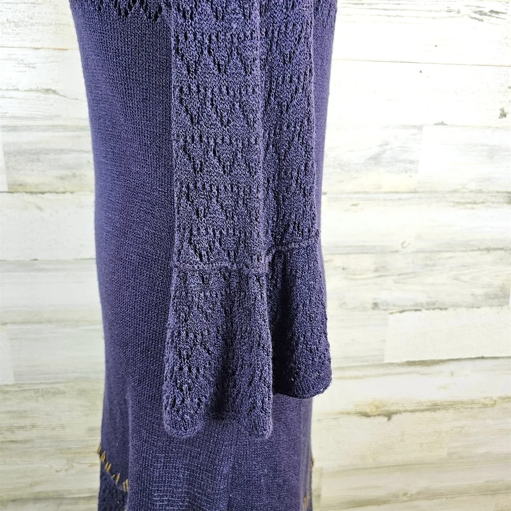 Free People Crochet Knit Flare Sleeve Mini Dress S Purple Boho Romantic Fairy